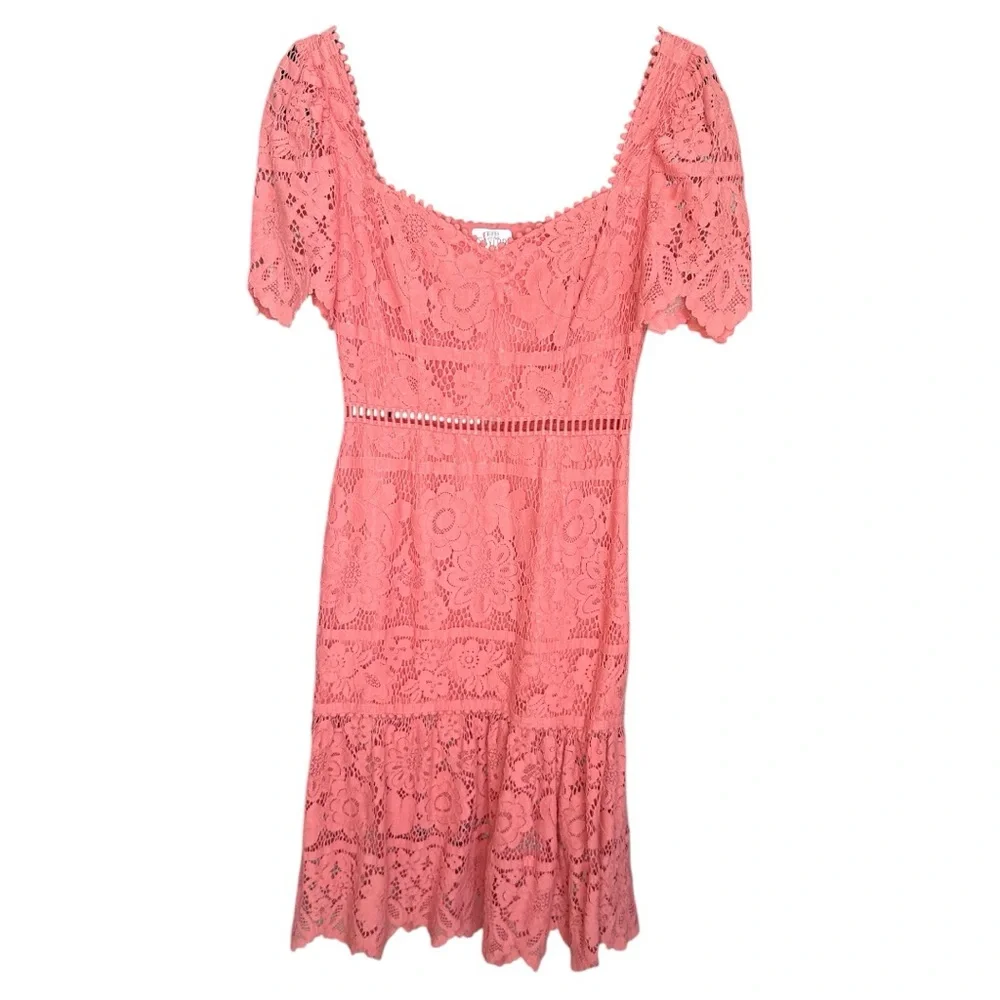 EUC SAYLOR Louisa Midi Dress in Coral Lace size Small - Picture 2 of 8